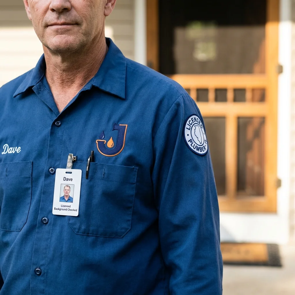 Licensed plumber showing ID badge in Red Springs, NC