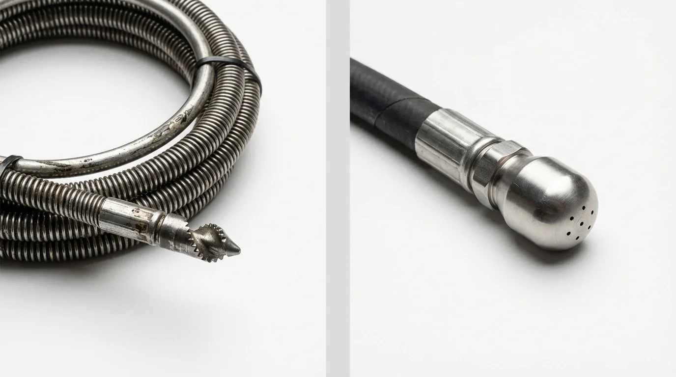 Drain snake cable and hydro jetting nozzle used for drain cleaning in Red Springs, NC