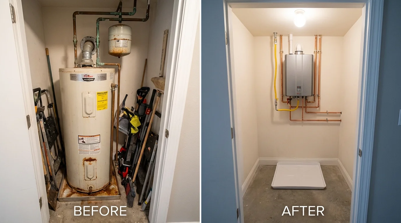Tank water heater versus wall-mounted tankless unit comparison for Red Springs, NC homeowners