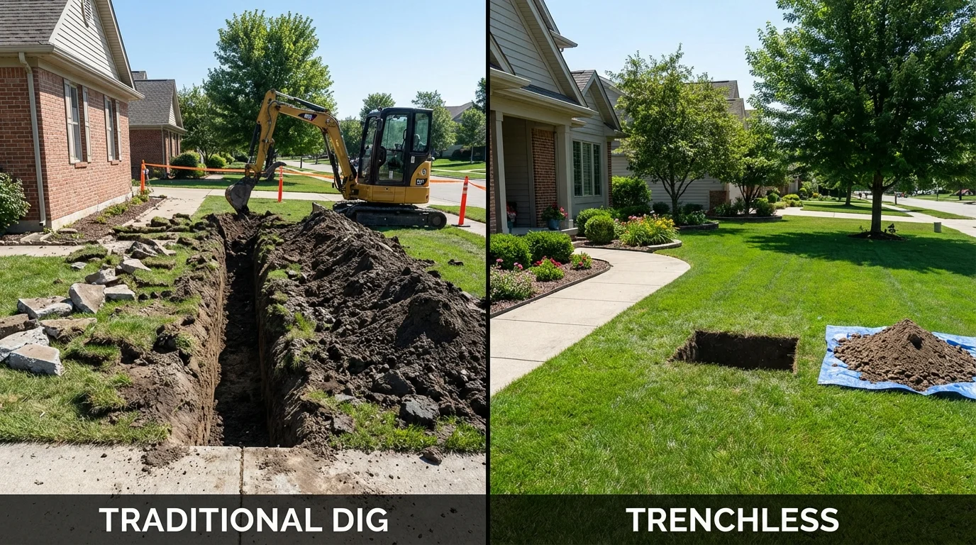 Trenchless sewer repair with minimal yard damage versus traditional excavation in Red Springs, NC